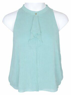 Tory Burch Mint Green Sleeveless Ruffle-Front Halter Top